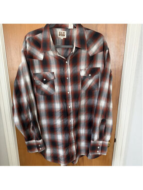 Vintage Ely Cattleman Western Shirt Mens XXL 2XL Black Plaid Pearl Snap Cowboy